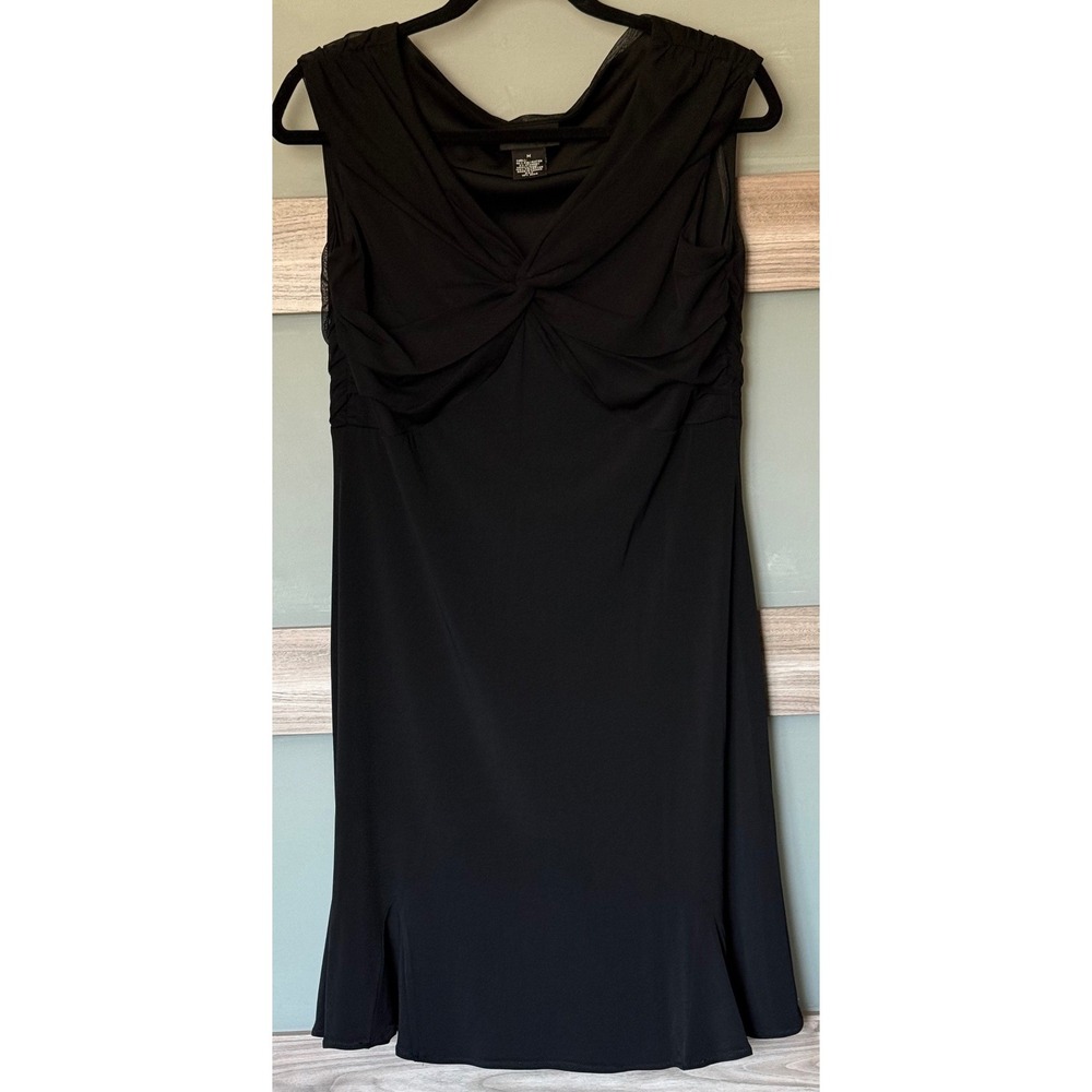 Style & Co Petite Womens Medium Black Twist Front Ruched Mesh Sleeveless Dress